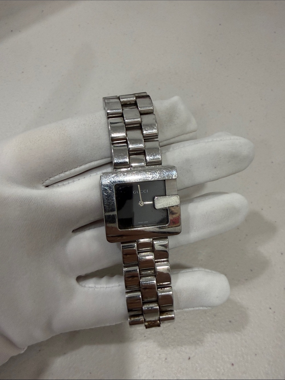 Gucci Stainless Steel G Square Case Bracelet Watch - Silver/Black